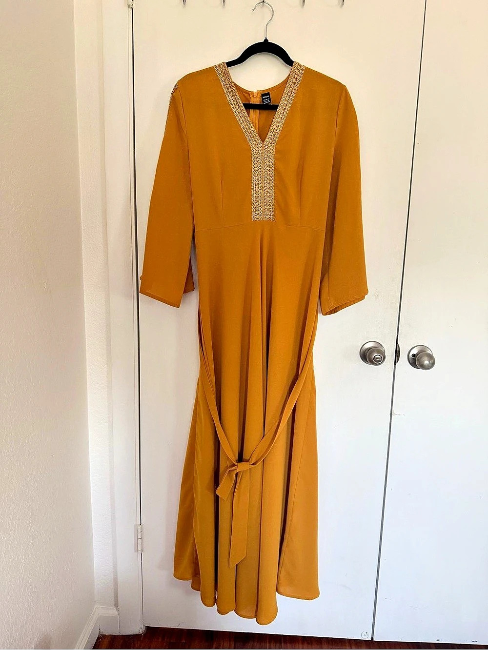 SHEIN Embroidered Trim Maxi Dress in Yellow/Mustard
